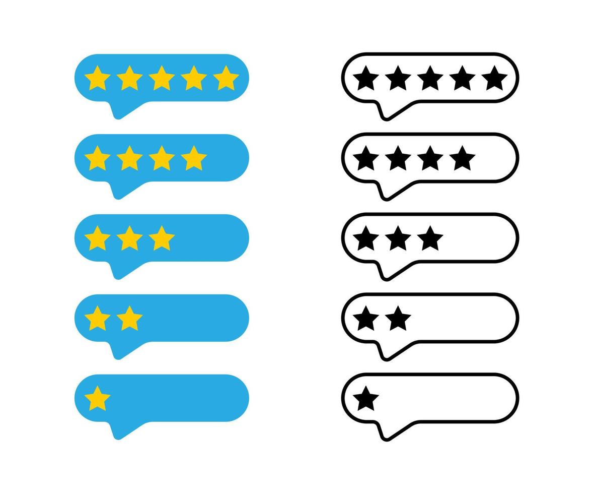 Rating stars in trendy flat and lines design. Feedback concept. Review rating bubble speeches. Vector illustration