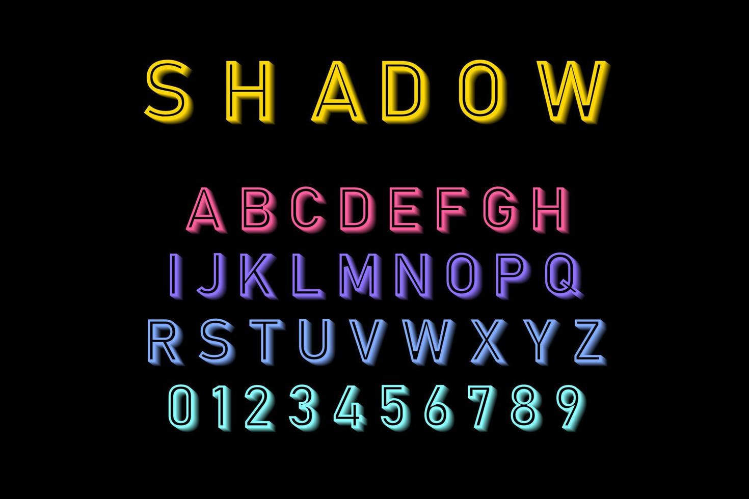 Shadow Font in colorful color. Font and alphabet with shadow. Lettering with shadows. Vector illustration