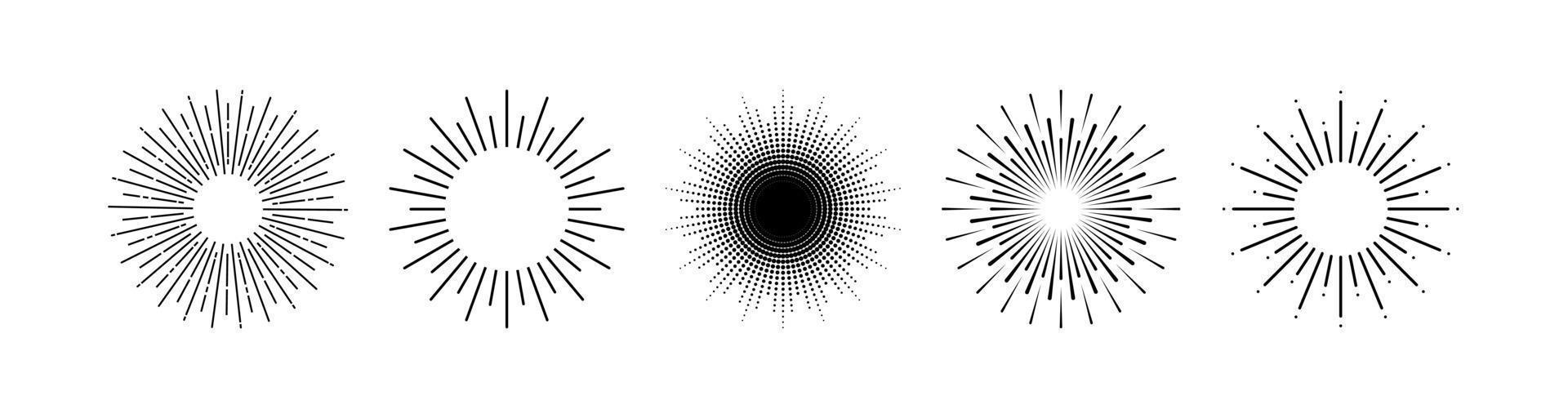Collection Sun rays black icons isolated on white background. Eps10 vector