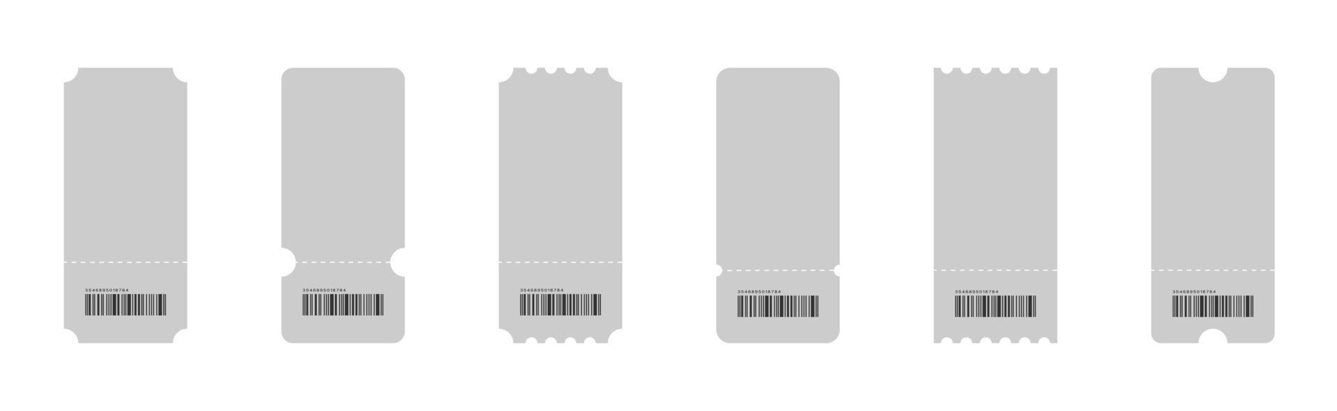 conjunto de iconos de entradas grises. entradas en diseño plano. cupones en estilo plano de moda sobre fondo blanco. iconos vectoriales de cupones. eps10 vector