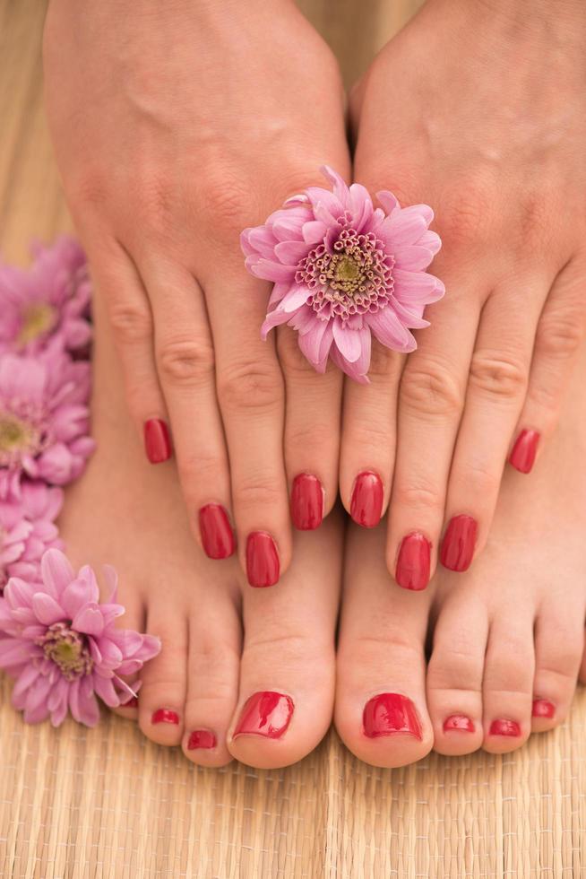 female feet and hands at spa salon photo