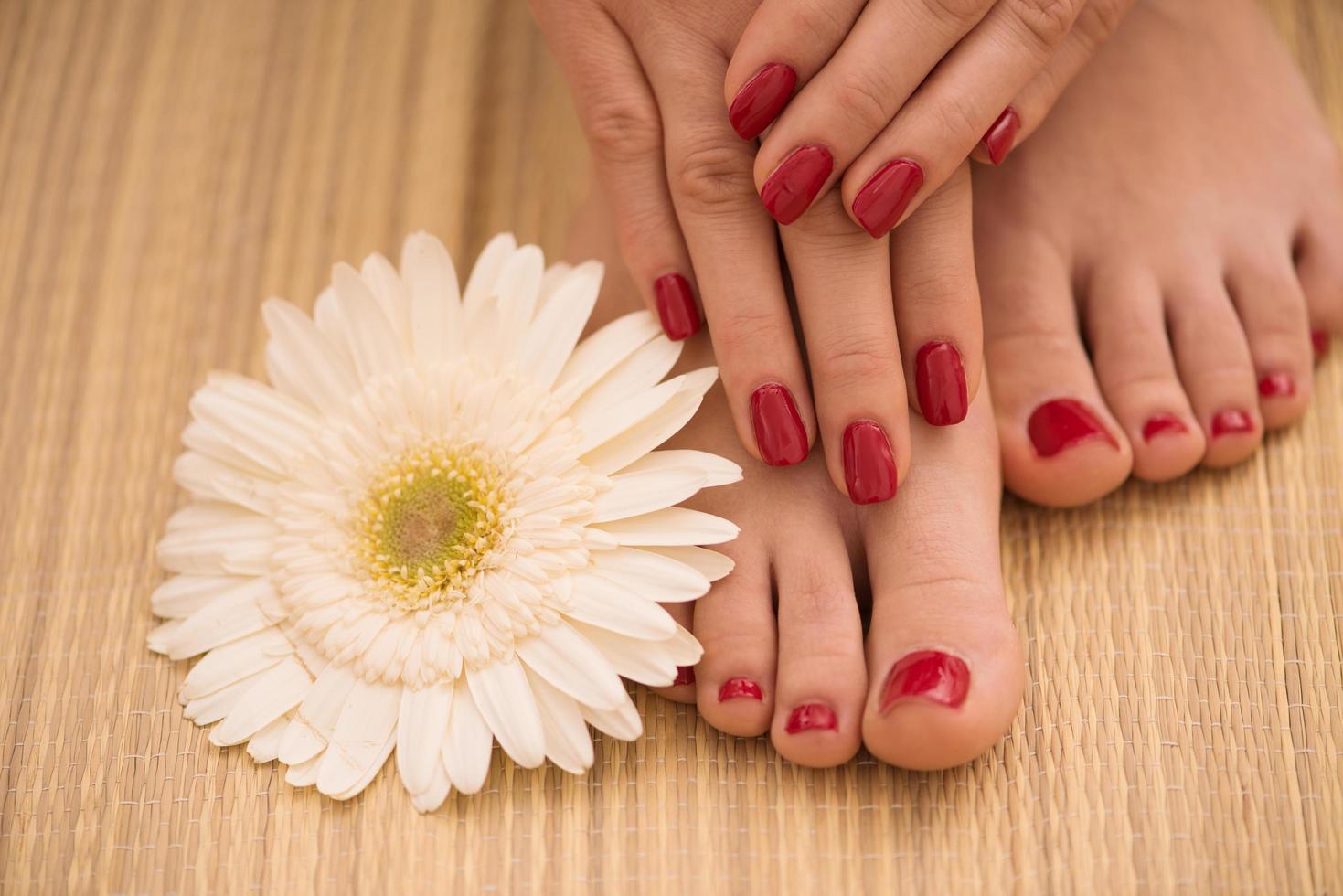 female feet and hands at spa salon photo