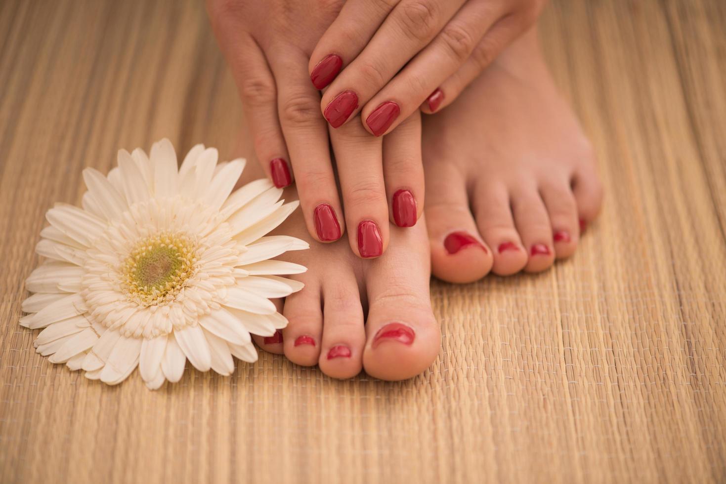 female feet and hands at spa salon photo