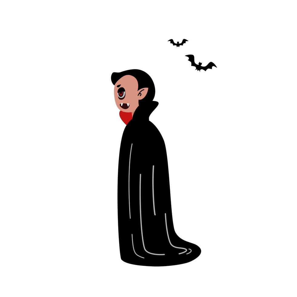 Dracula cartoon character for decorating Halloween night party flat vector illustration isolated on white background. Happy Halloween, Spooky night.