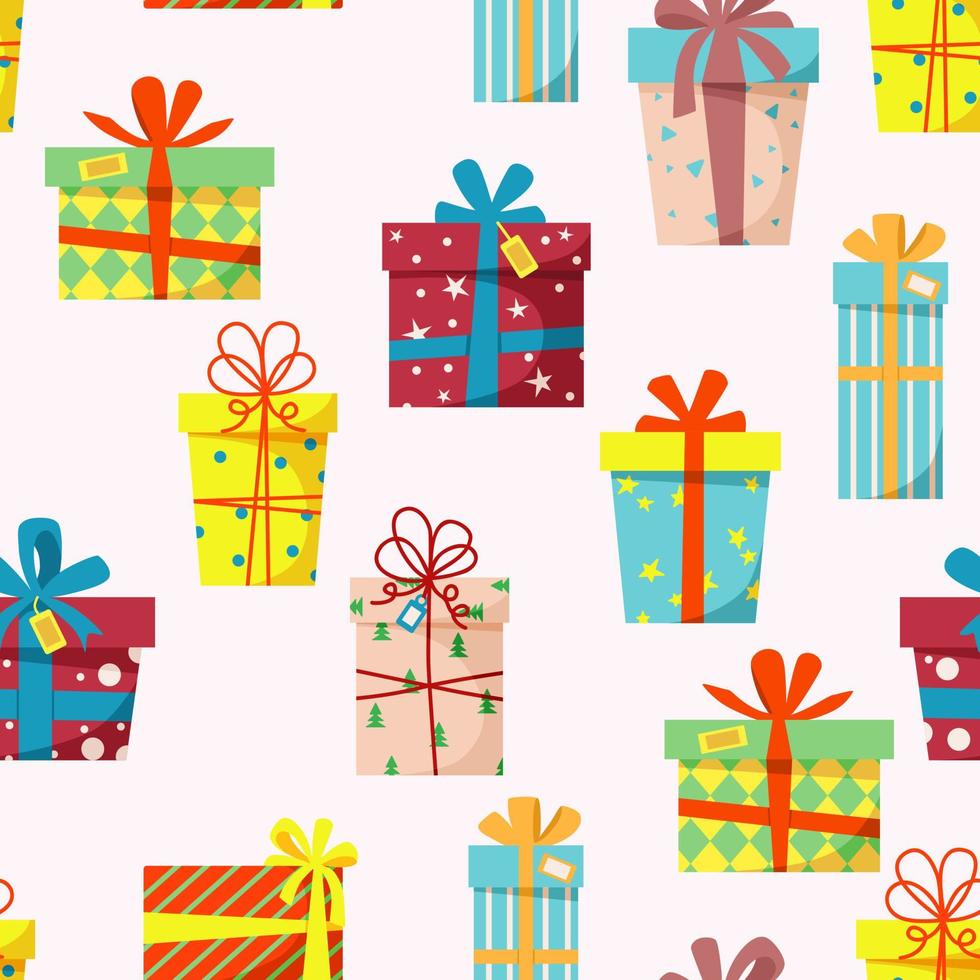 Pattern with gift boxes for textiles, paper, fabric and clothes. New Year and Christmas seamless pattern. Stock vector illustration.