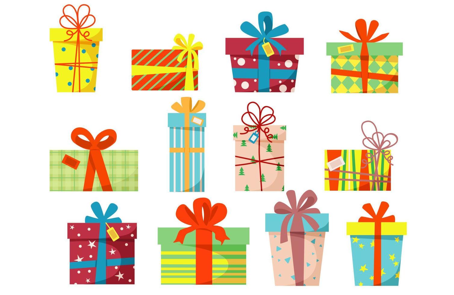 Set of gift boxes for the New Year holiday, Christmas and birthday isolated on a white background. Stock vector illustration.