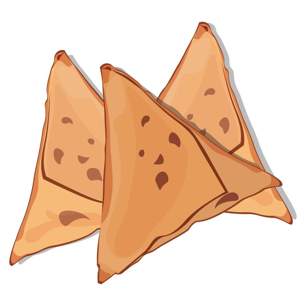 samosa con bocadillo crujiente relleno de vegetales, ilustración vectorial vector