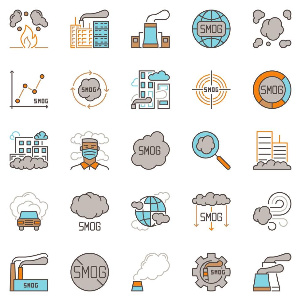 Smog icons collection. Vector Air Pollution and Smoke Fog signs