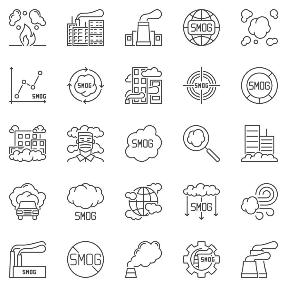 Smog outline icons set - vector Smoke Fog Air Pollution signs