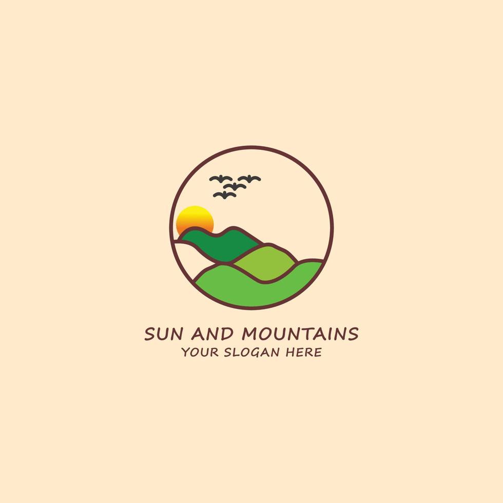 Sun and mountain logo design icon template vector