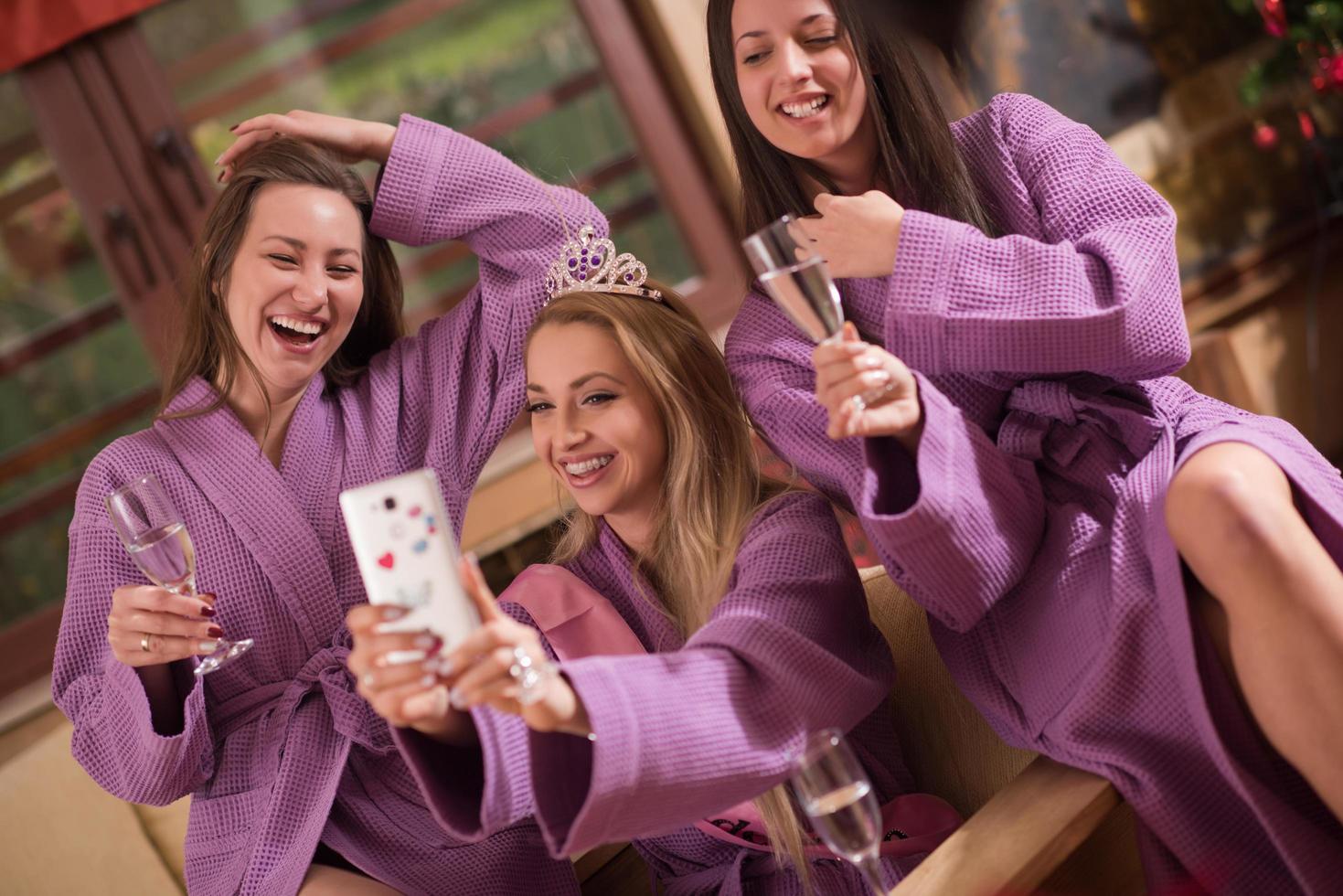 girls doing Selfy on  bachelorette party photo