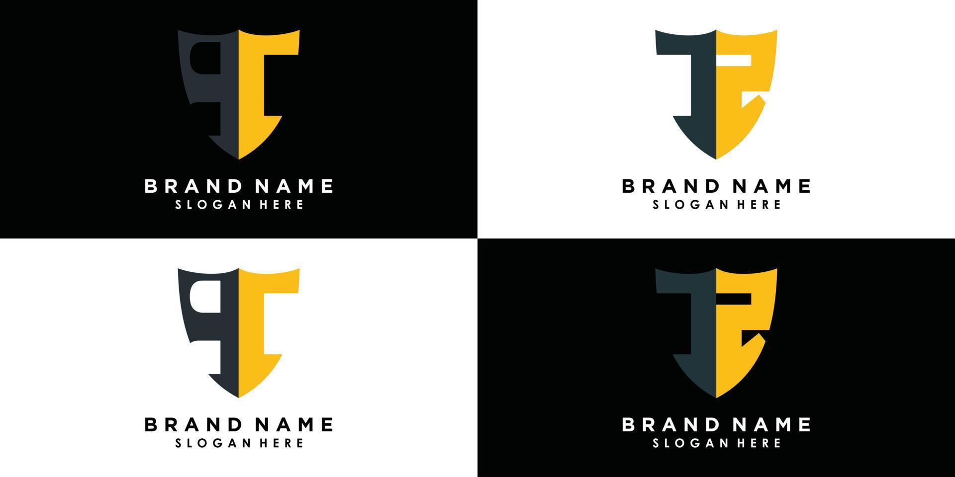 set of letter qc and ts logo design vector with icon shield creative