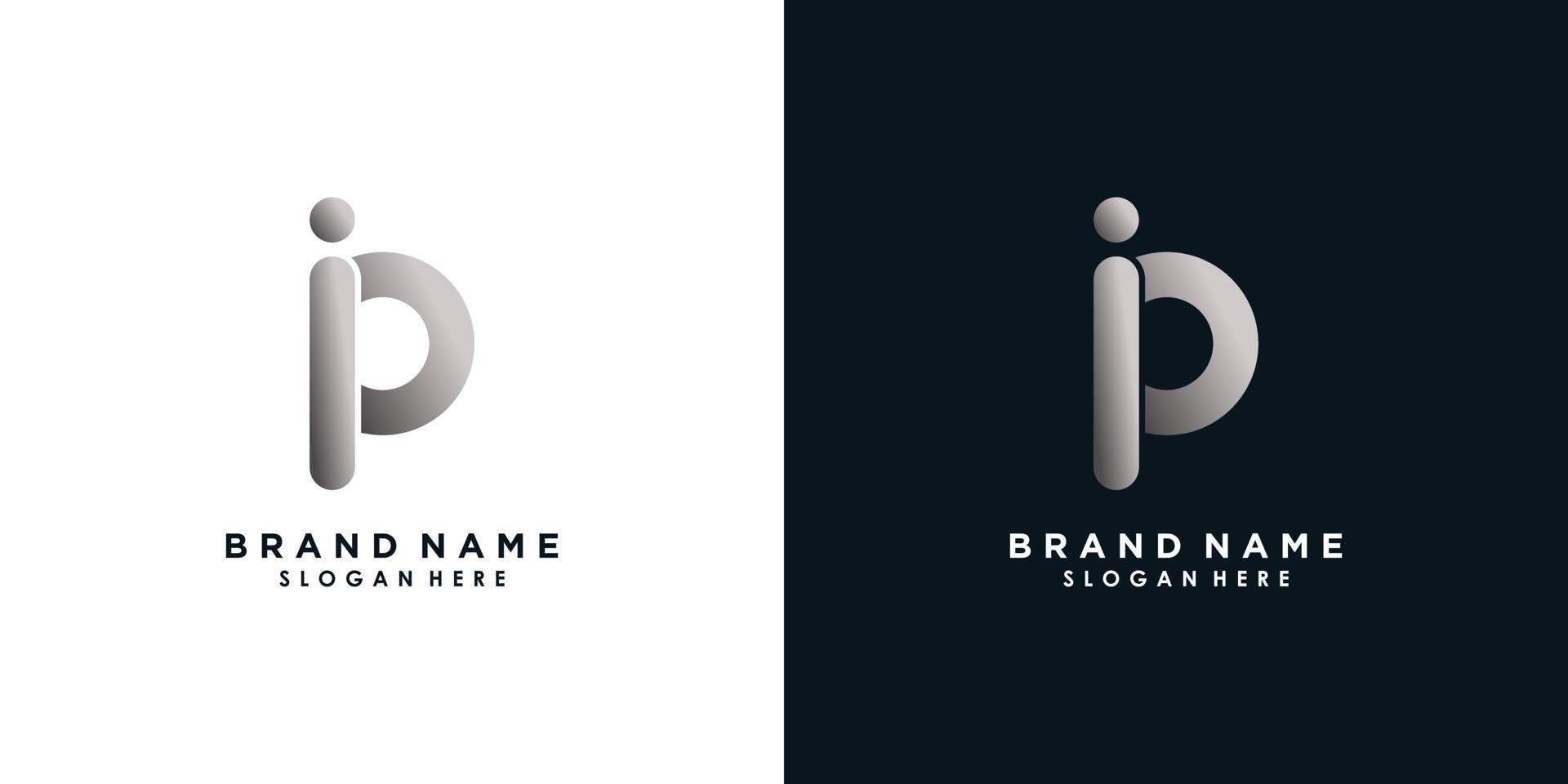 letter i and p logo design vector with icon shield creative