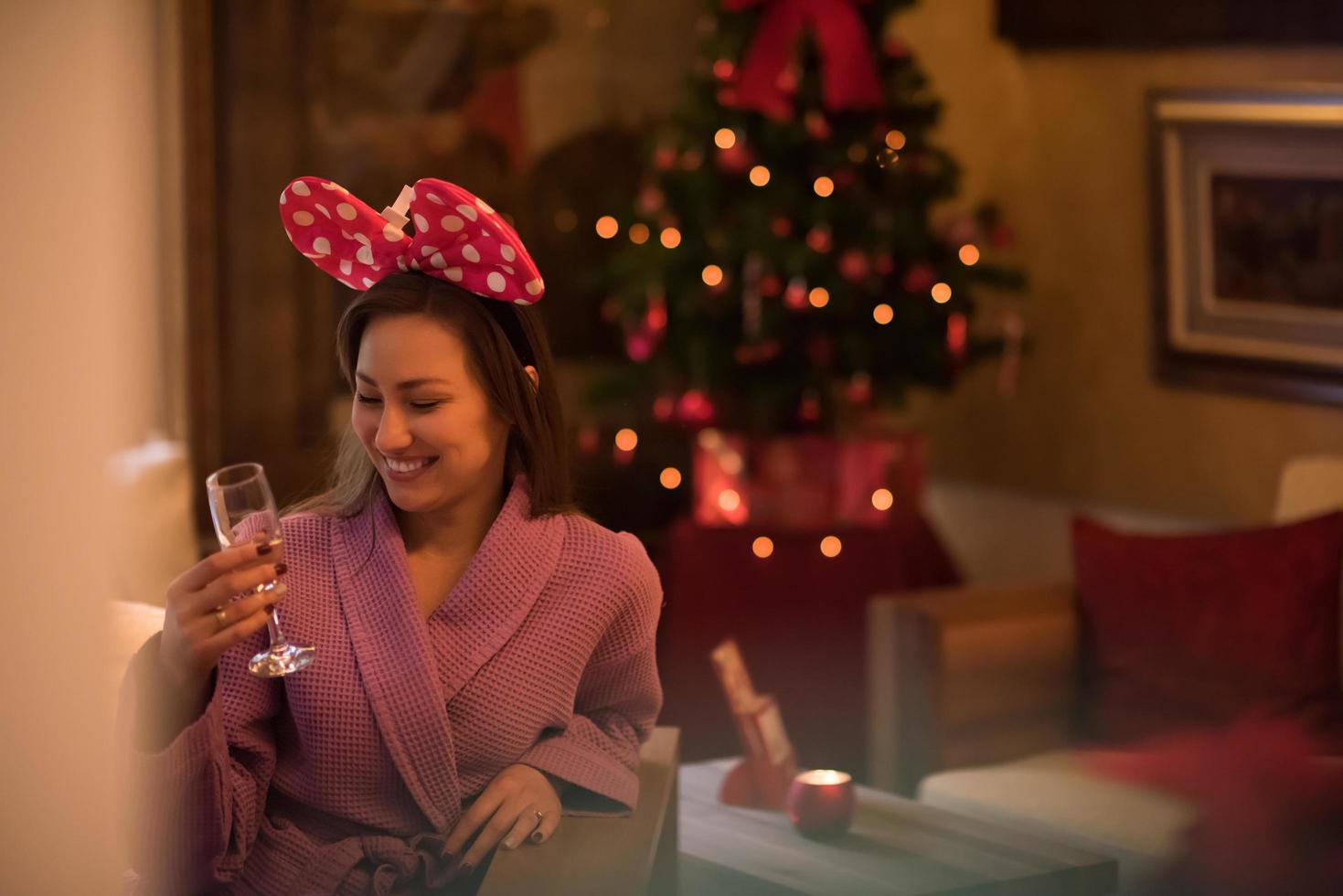 woman drinking champagne at spa photo