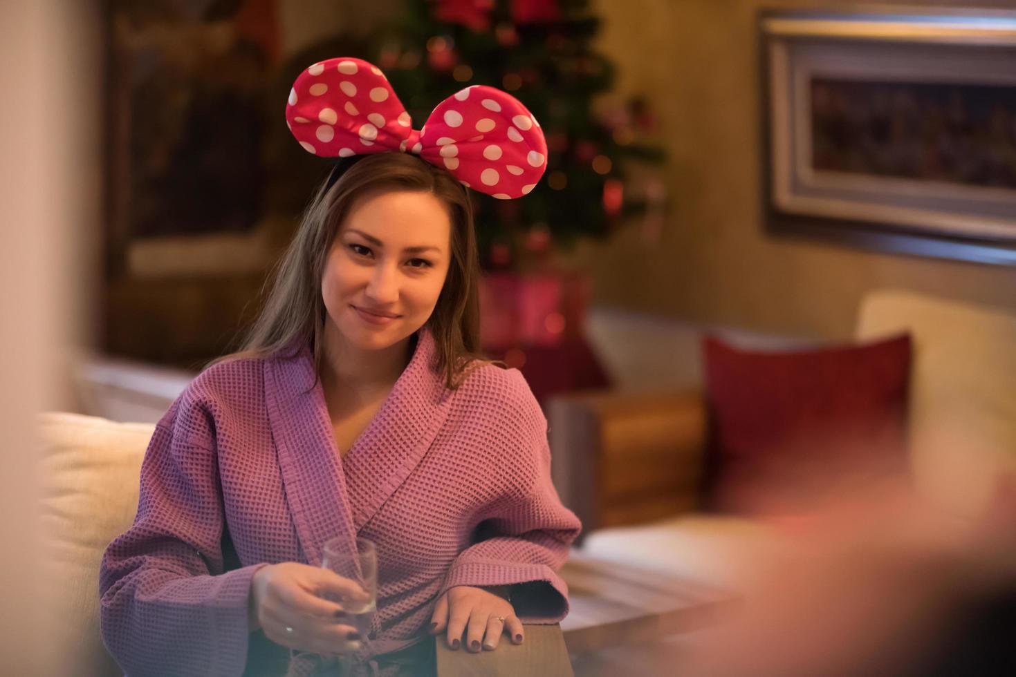 woman drinking champagne at spa photo
