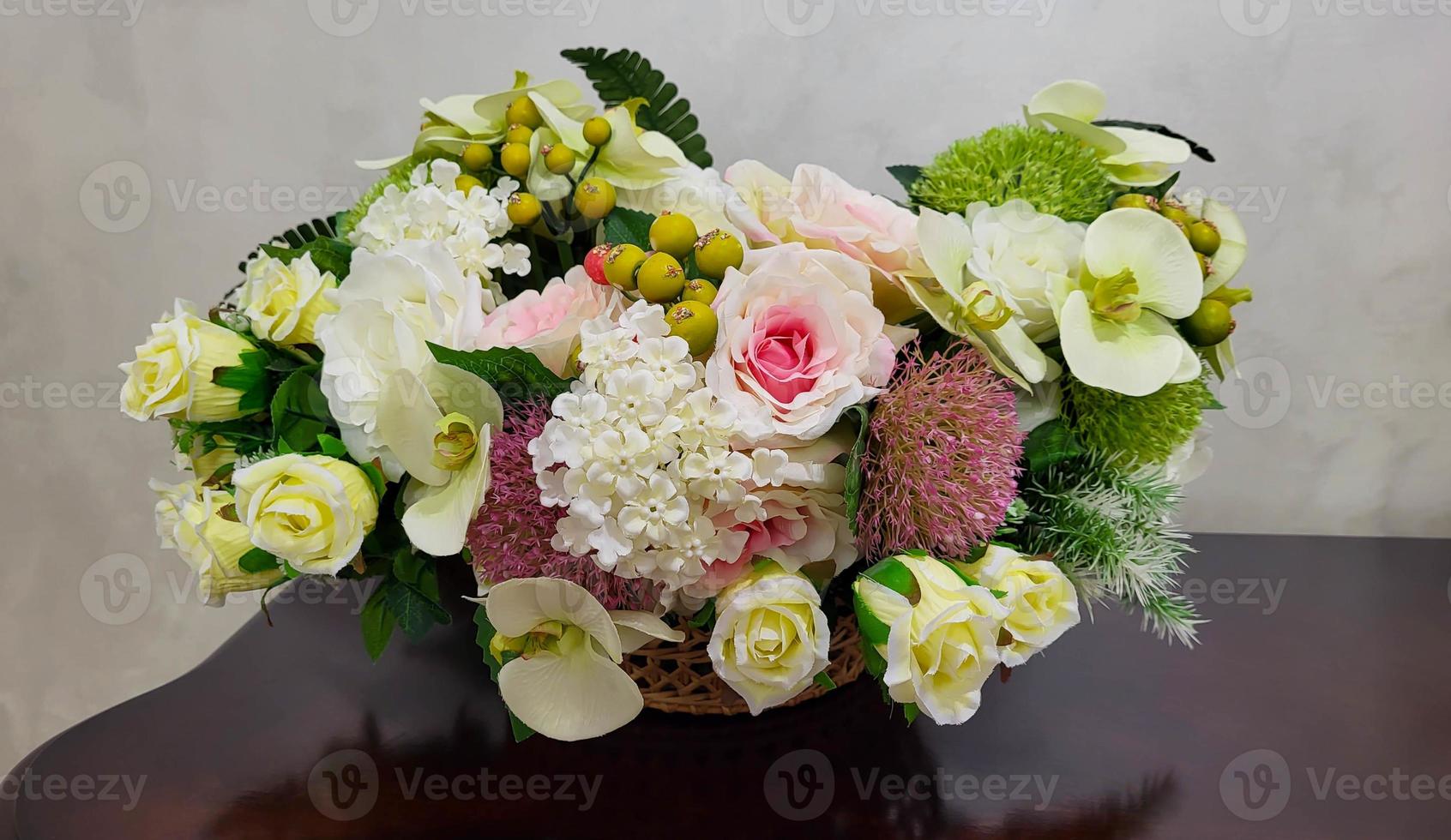 Artificial beautiful wedding bouquet in the wedding salon photo