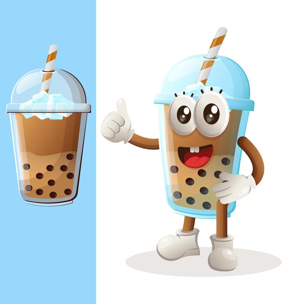 Cute Bubble Tea mascot thumbs up vector