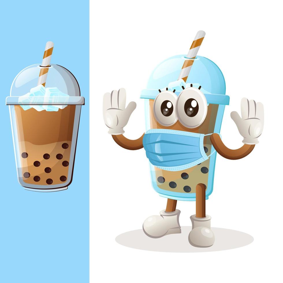 Cute Bubble Tea mascot wearing medical mask, protect from covid-19 vector