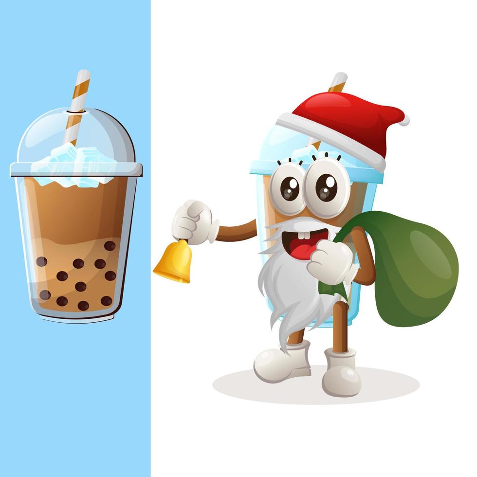 lindo bubble tea mascota santa claus navidad vector