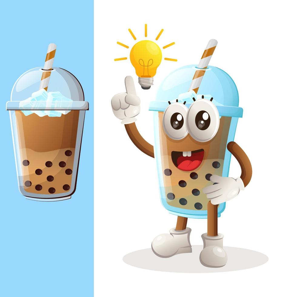 Cute Bubble Tea mascot got an idea, bulb idea, inspiration vector