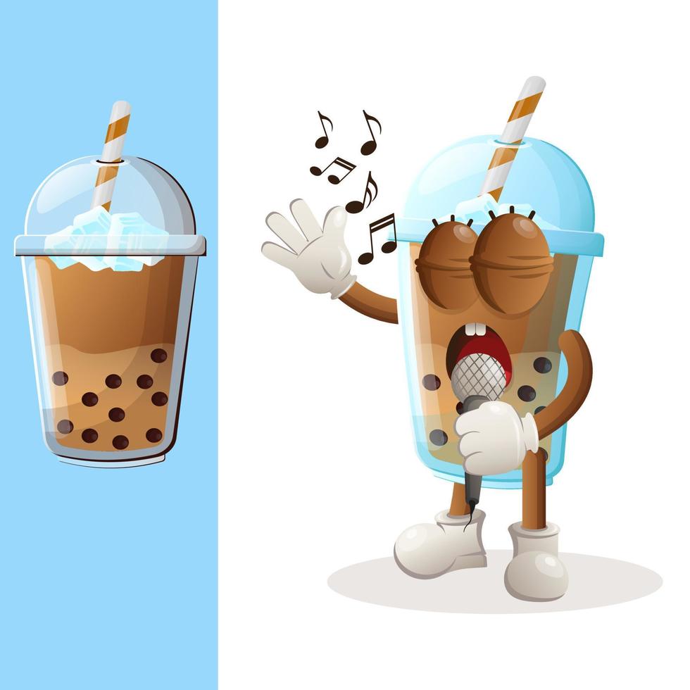 Cute Bubble Tea mascot singing, sing a song vector