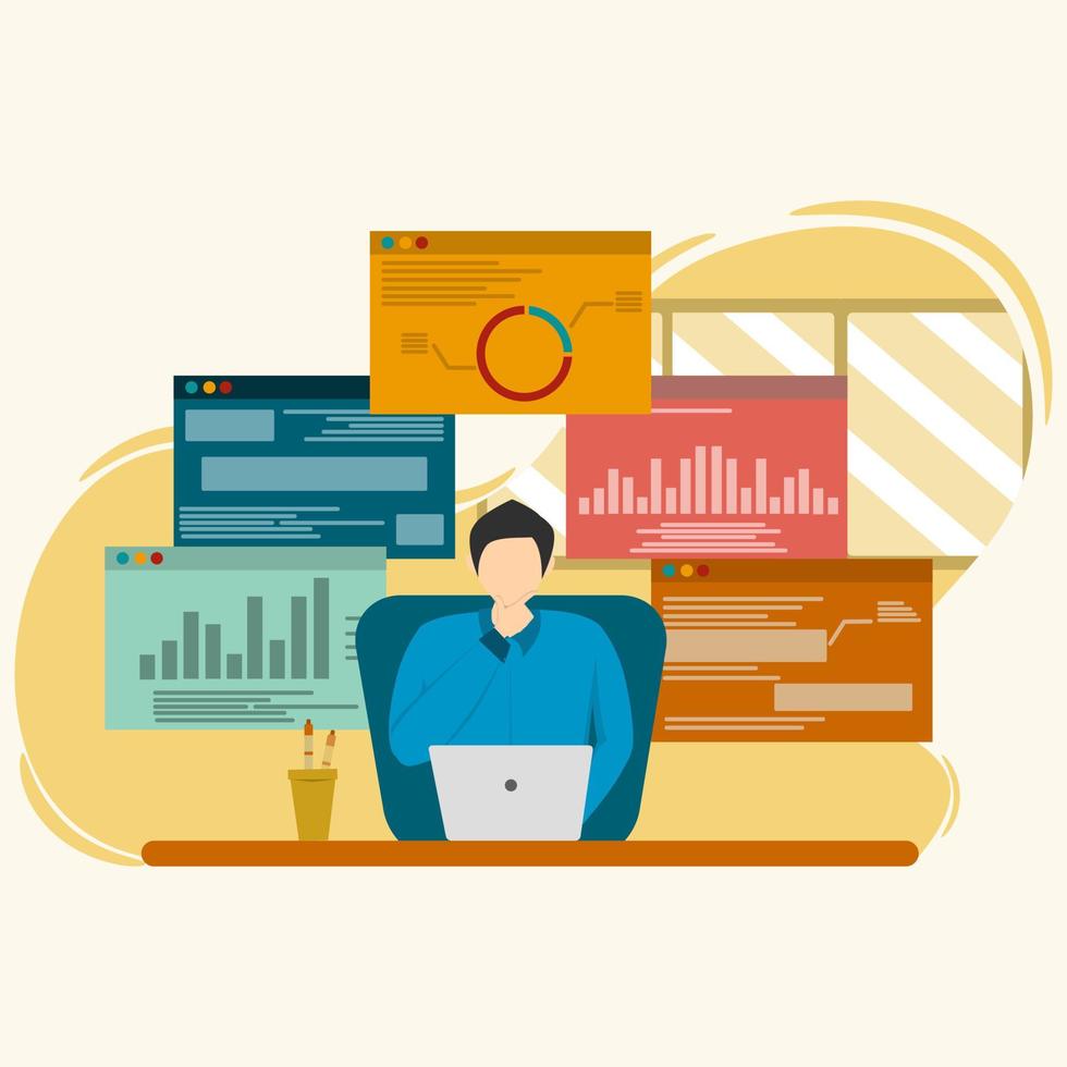 the concept of Statistics and Data Analysis. business finance investment. businessman doing analysis on monitor chart dashboard vector