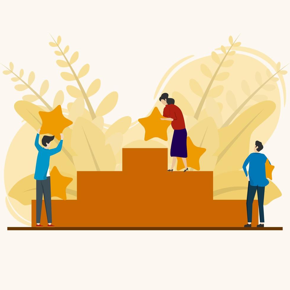 business and investment rating concept. customer feedback star rating or User experience, people hold golden yellow stars to add to the 5 star rating vector