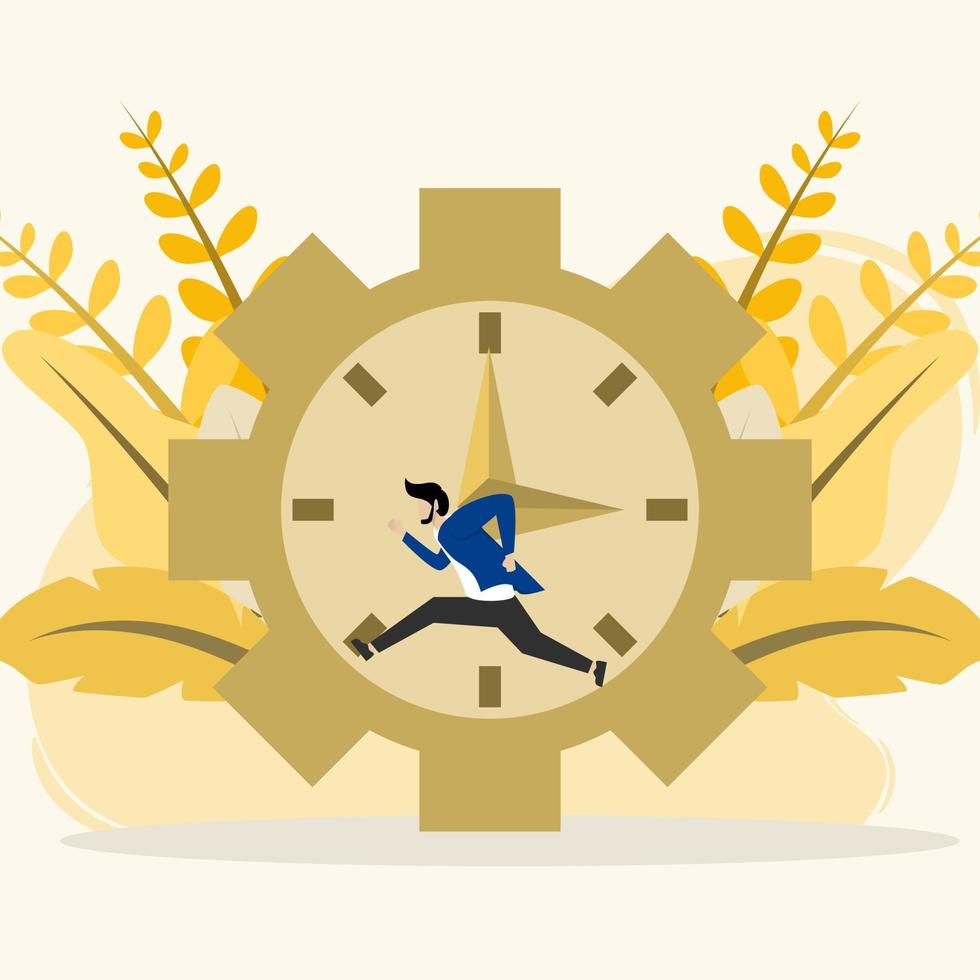 Office worker character running with. Deadlines and rush hours. office entry limit. Vector illustration.