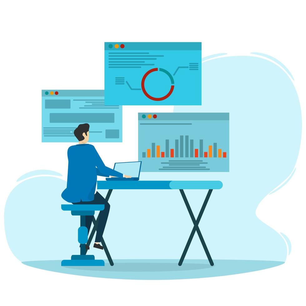 the concept of Statistics and Data Analysis. business finance investment. businessman doing analysis on monitor chart dashboard vector