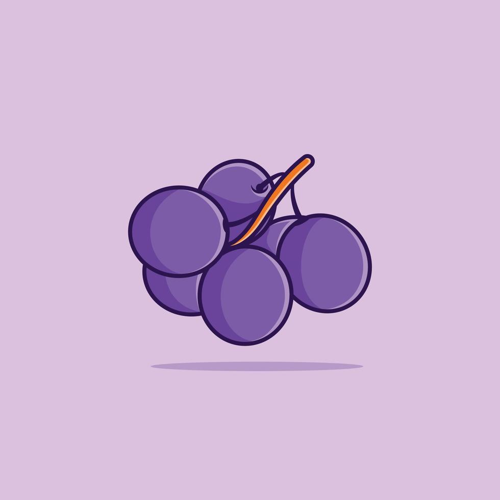 las uvas moradas están aisladas en un fondo morado claro. racimo de uvas ilustración vectorial de dibujos animados vector