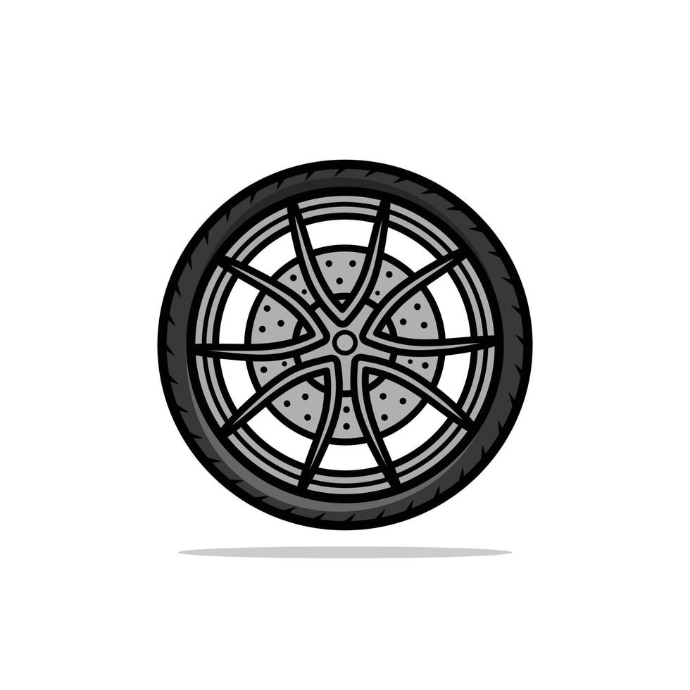 Cartoonish grey alloy car tire wheel isolated vector illustration.