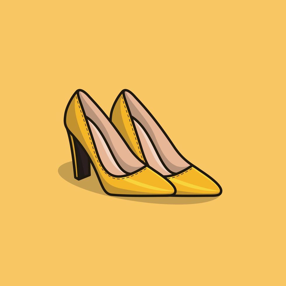 A pair of yellow women's high-heeled shoes vector icon illustration. Beauty and fashion, High heel, footwear, Beauty, Fashion, Footwear design, events celebration, High heel.