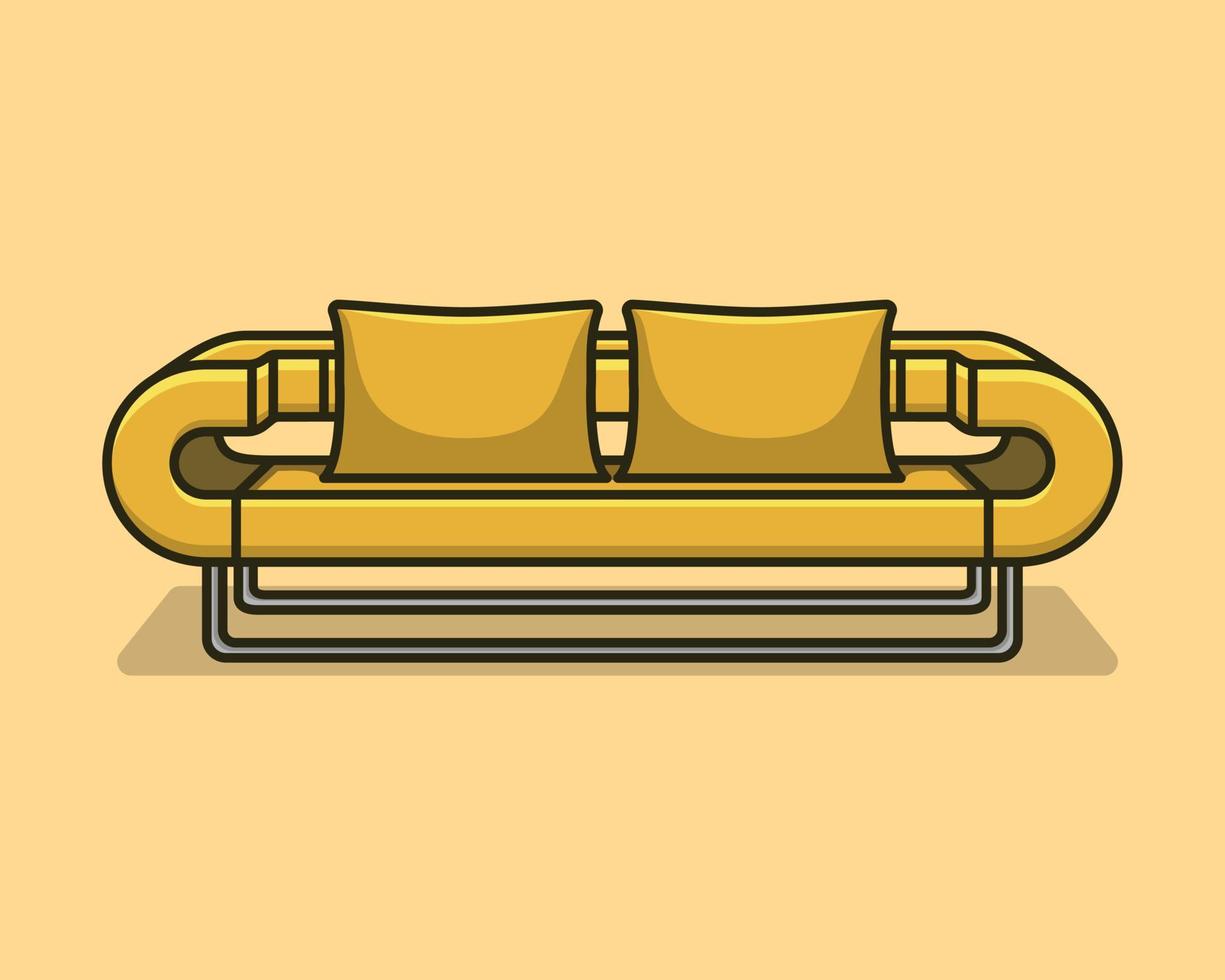 Fashionable comfortable stylish yelloe fabric sofa with gray legs on green background with shadow. yellow interior, showroom, single piece of furniture. Vilyura, velvet sofa. Luxury couch front view vector