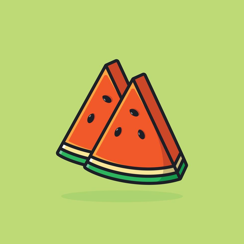 dos rebanadas de ilustración de icono de vector de dibujos animados de sandía. alimento fruta icono concepto aislado premium vector. estilo de dibujos animados plana