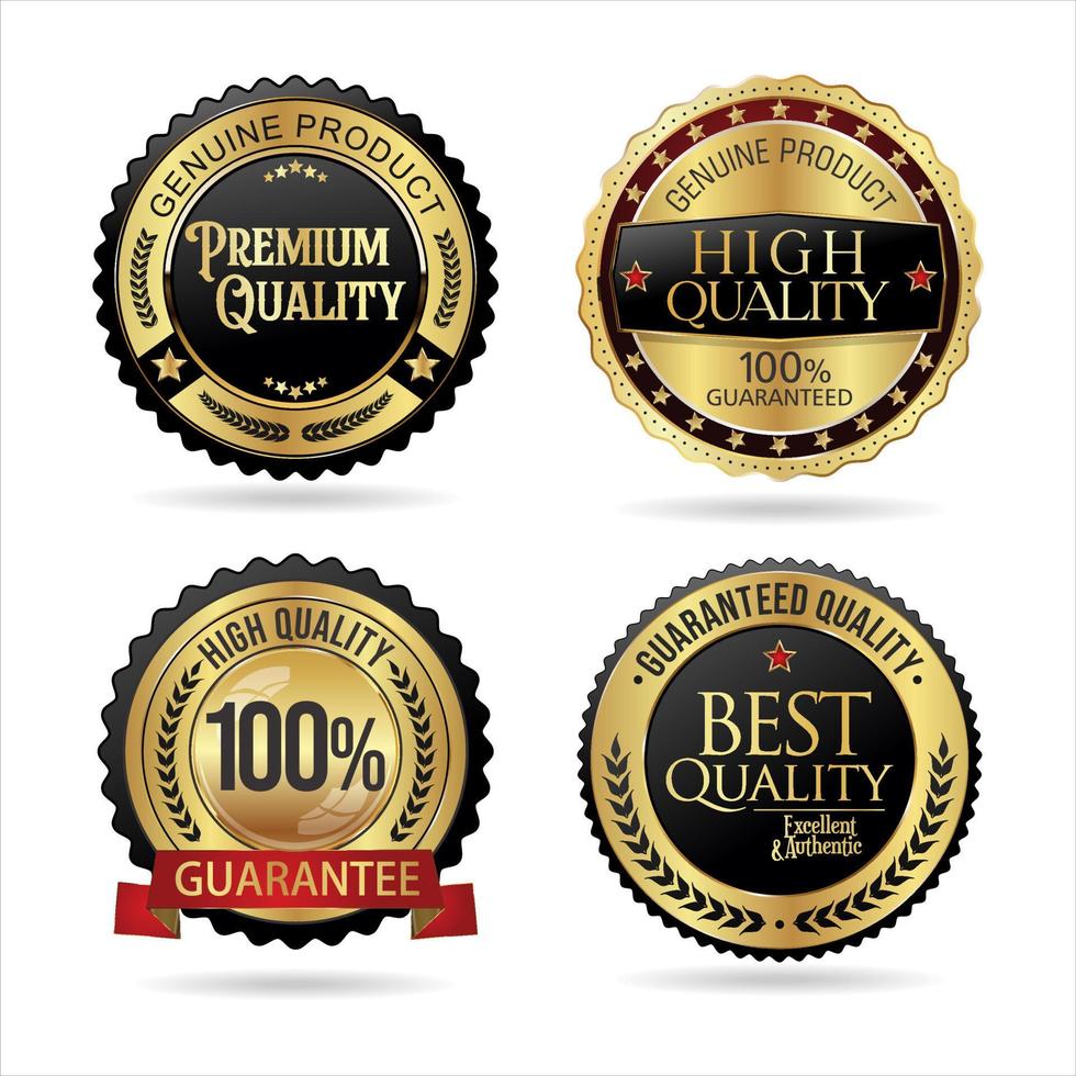 Collection of Premium quality gold and black badge retro design vector illustration