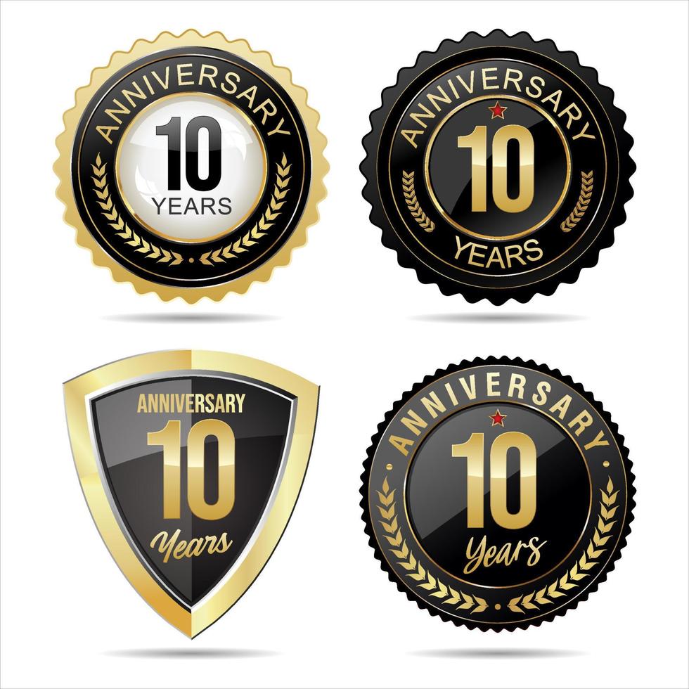 Collection of anniversary golden badges and labels vector illustration