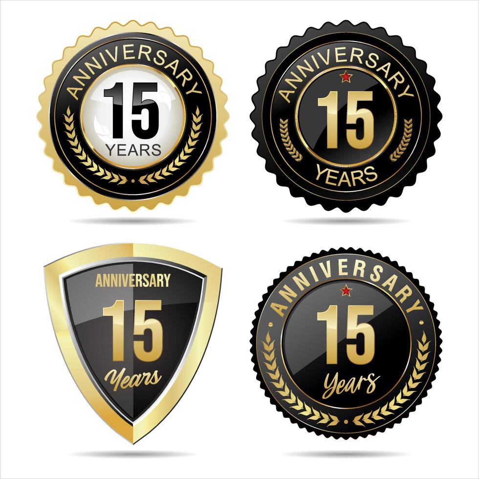 Collection of anniversary golden badges and labels vector illustration