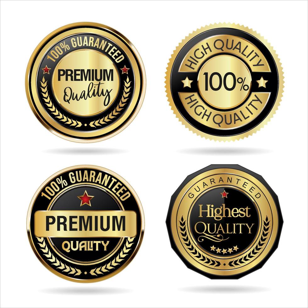 Collection of Premium quality gold and black badge retro design vector illustration