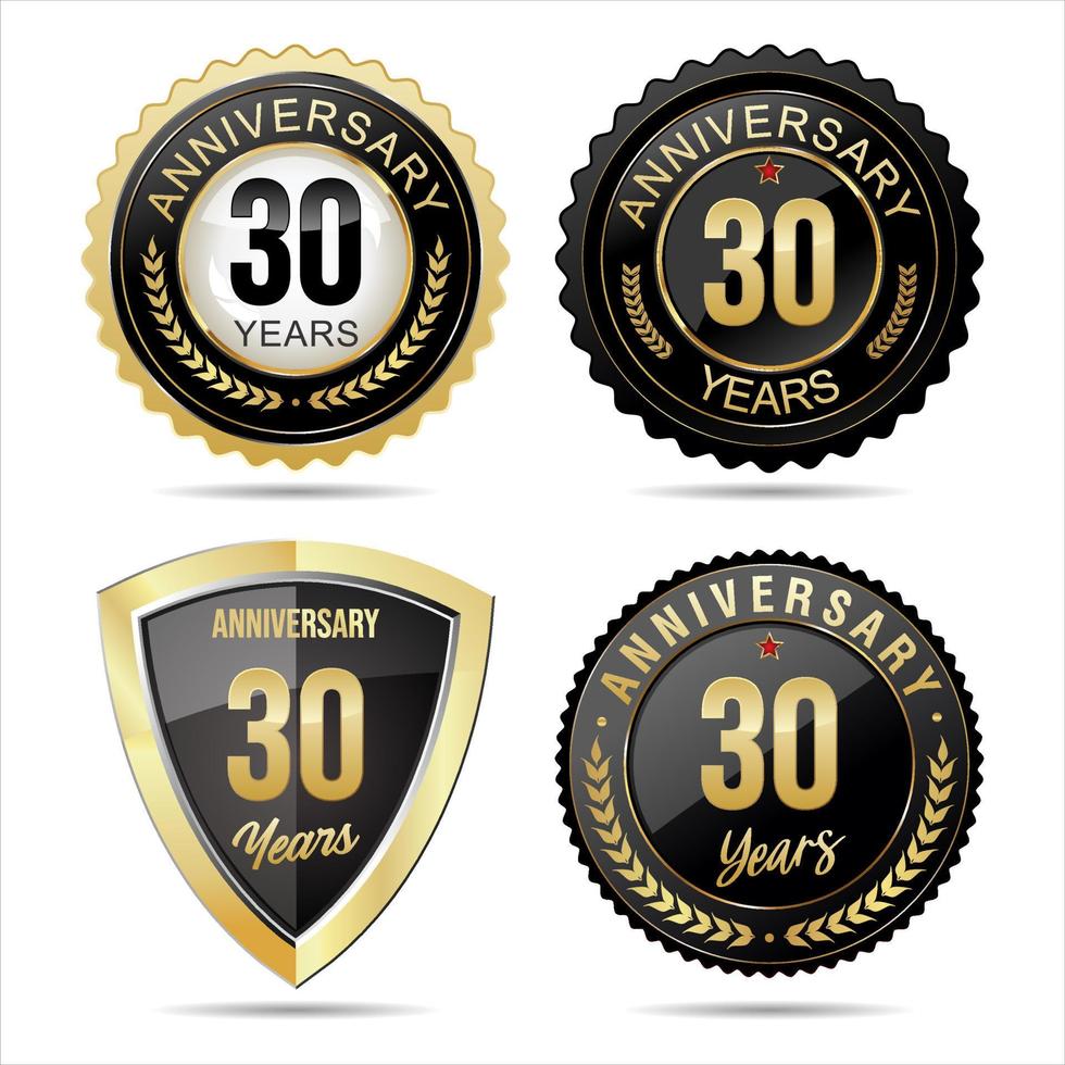 Collection of anniversary golden badges and labels vector illustration