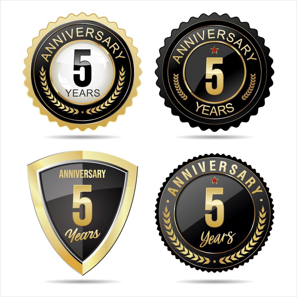 Collection of anniversary golden badges and labels vector illustration