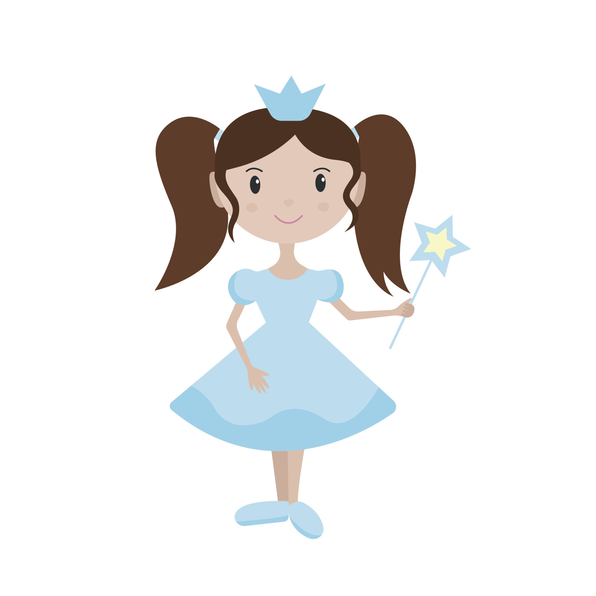 Cute little pretty princess girl in a blue dress with brown hair. Cartoon  illustration for kids clothing. Use for print, surface design, fashion wear  12651506 Vector Art at Vecteezy
