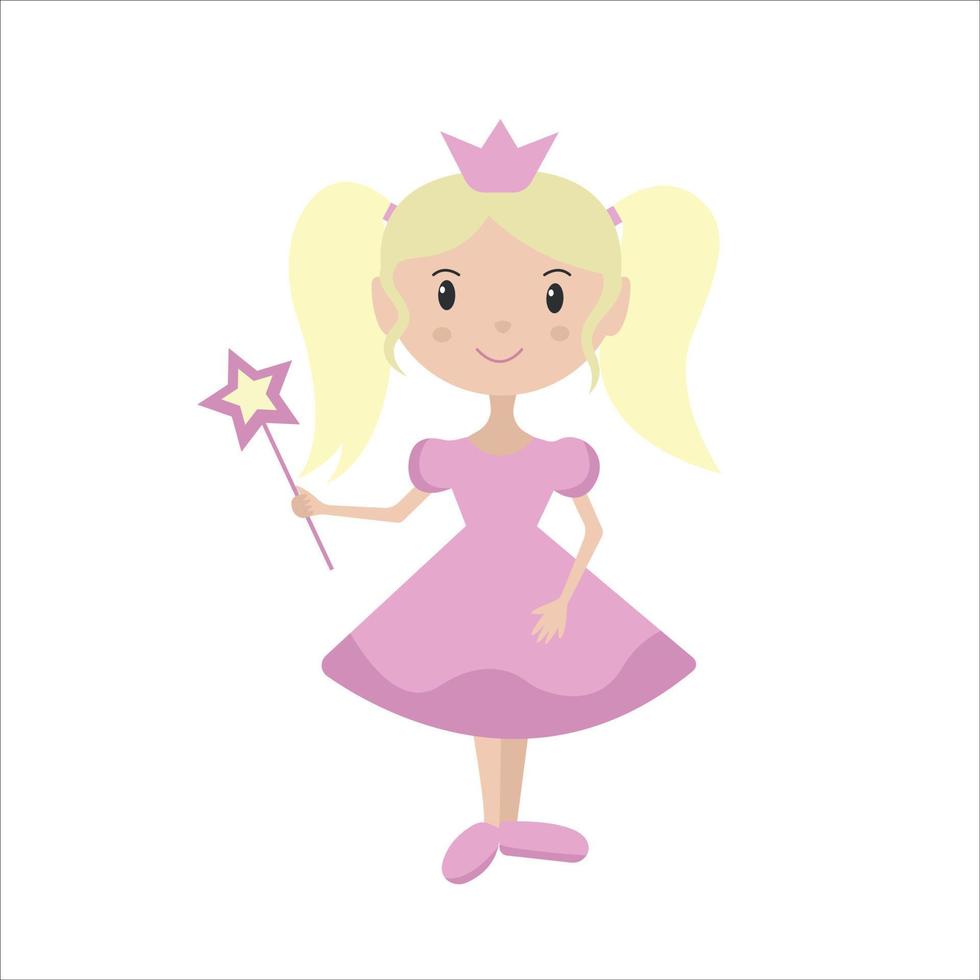 Cute little princess girl in a pink dress with blonde hair. Cartoon illustration for kids clothing. Use for print, surface design, fashion wear vector