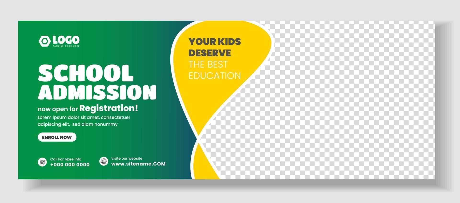 School admission social media cover design. back to school social media cover banner design. Back to school admission social media cover and web banner. school admission web banner vector