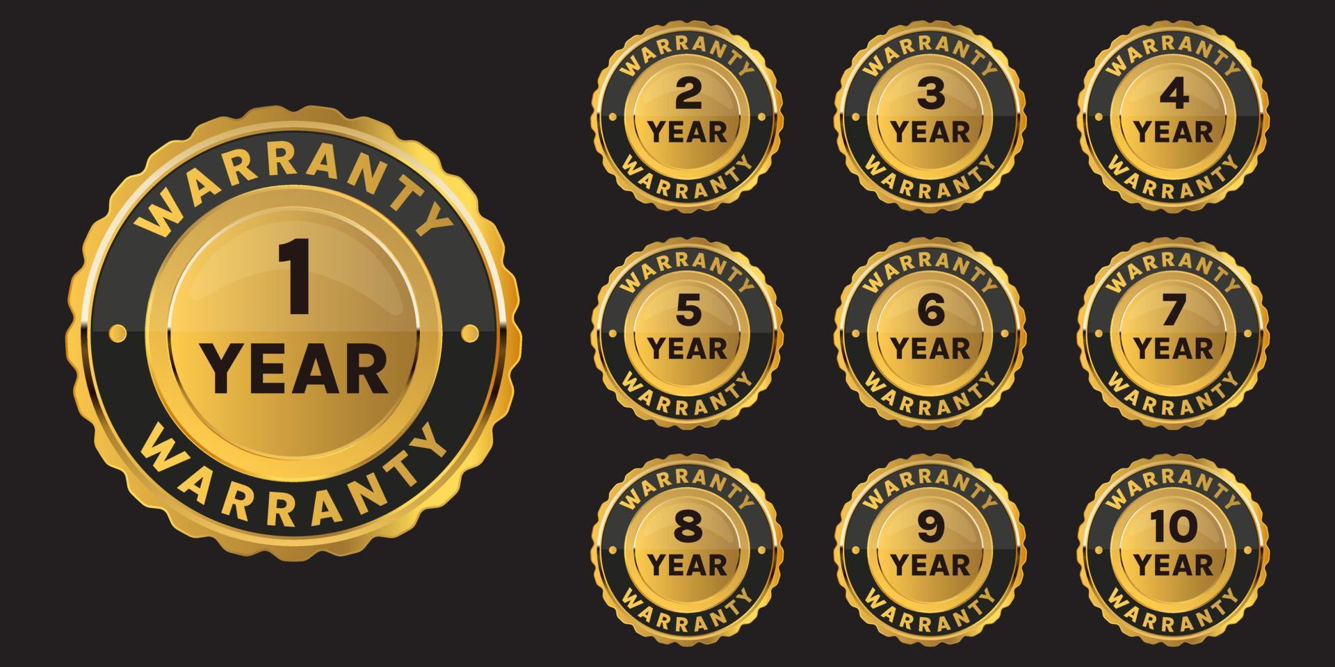 gold warranty badges and labels collection set 1 year to 9 years warranty logo vector