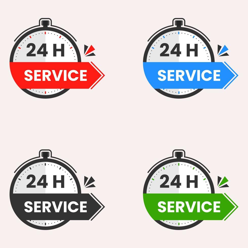 24 hours service label set with clock vector