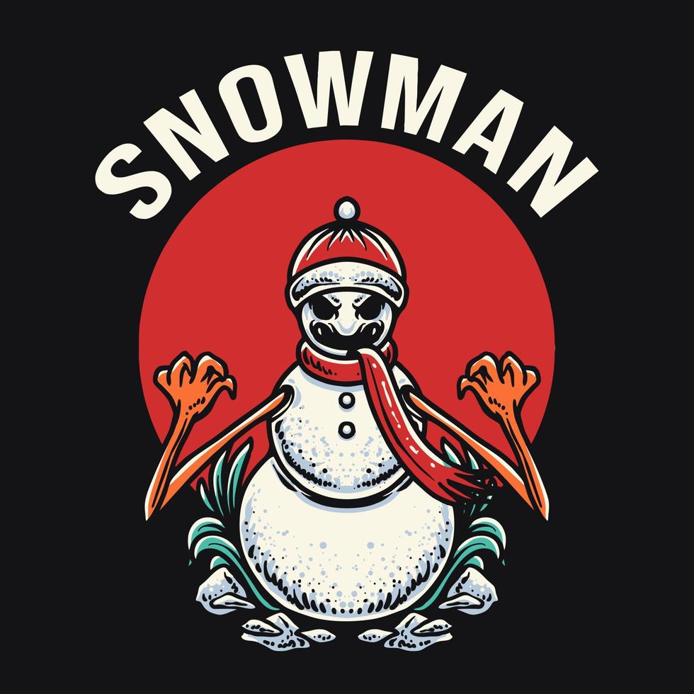 ilustración de vector de muñeco de nieve de terror de navidad