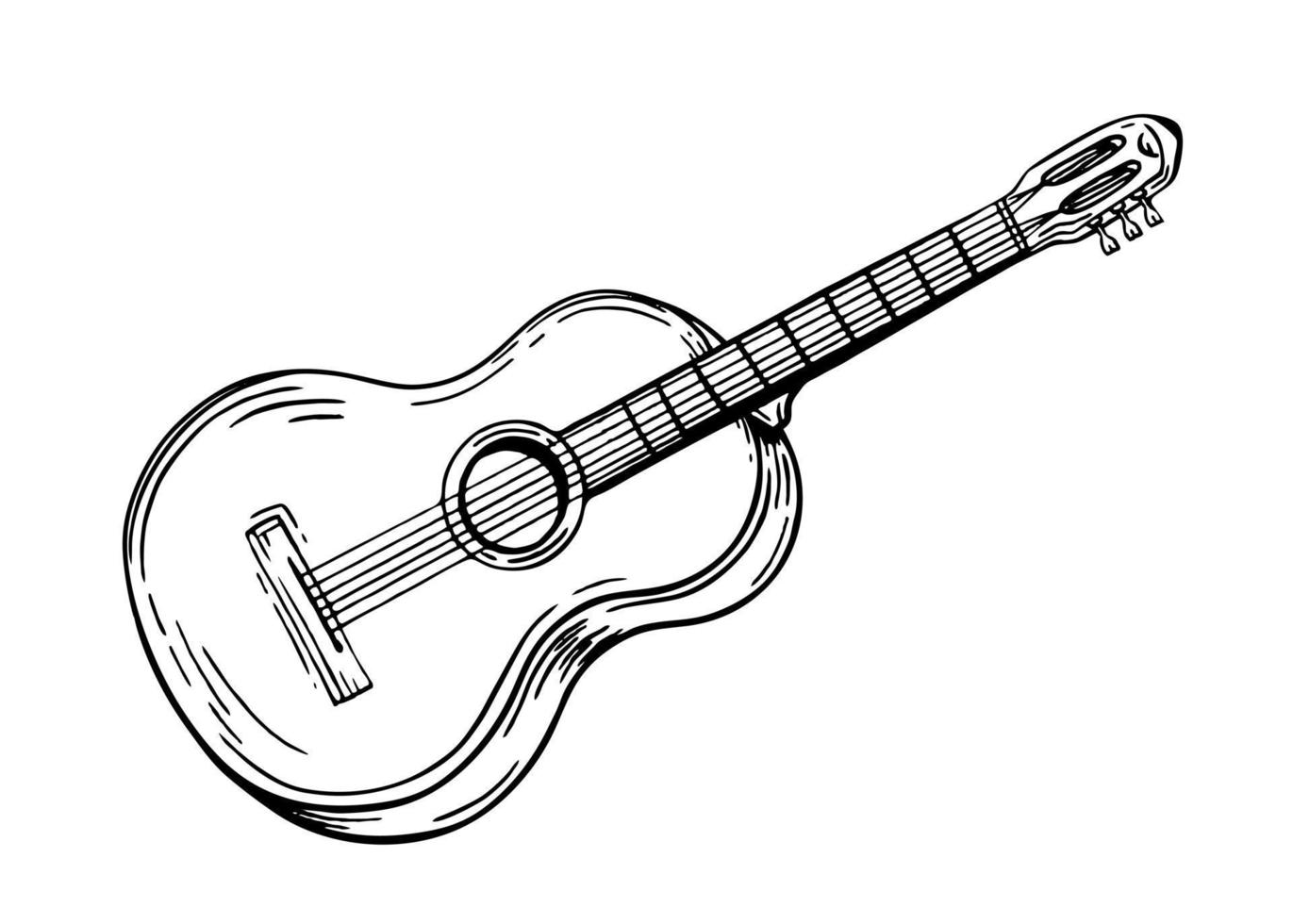 Guitar musical instrument style hand drawn. Vector black and white doodle illustration