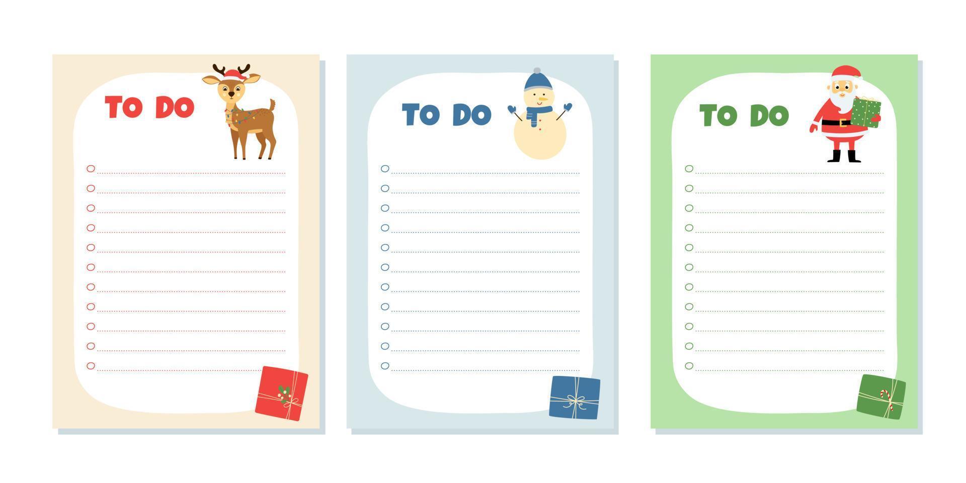 Set of cards for To Do List. Template with cute winter characters vector
