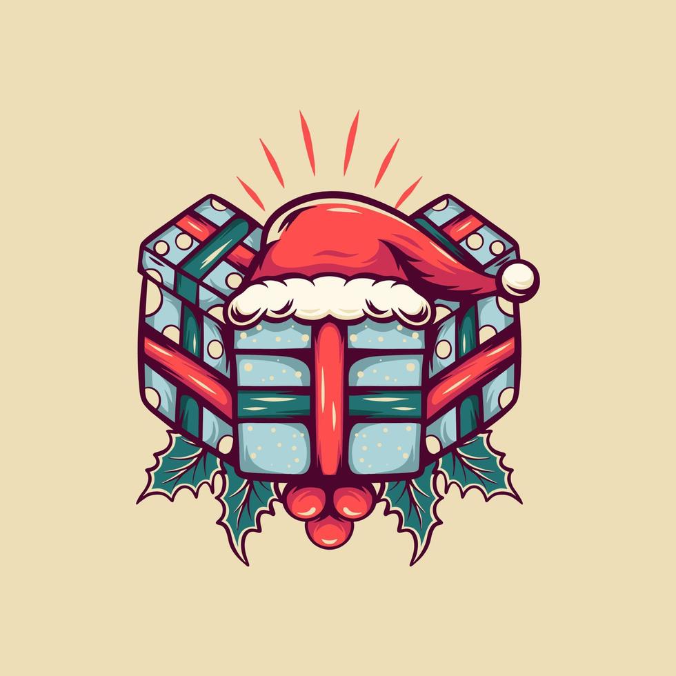 caja de regalo navidad retro ilustración vector