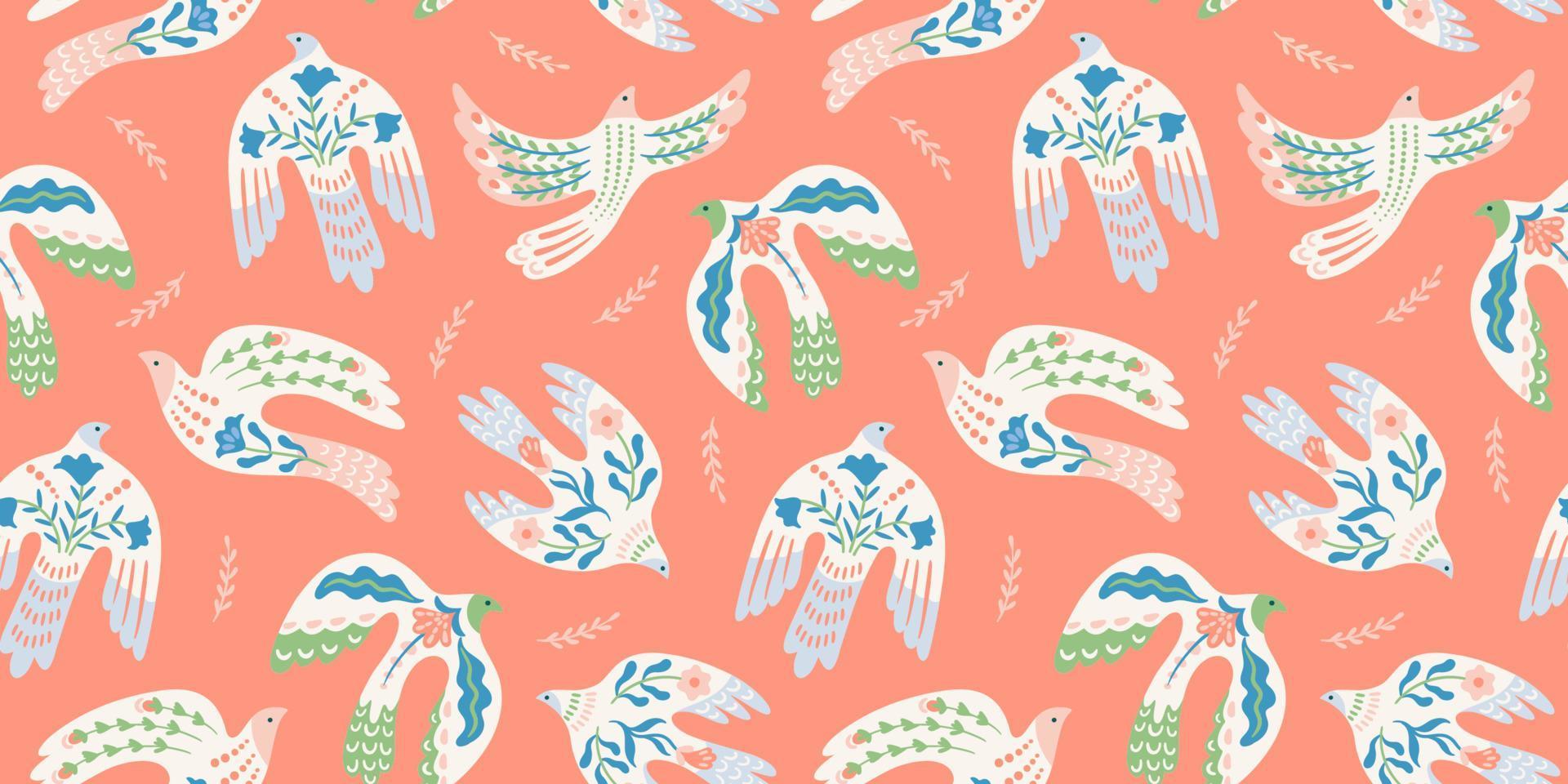 Doves of peace. Vector seamless pattern. Background for paper, packaging, wallpaper, fabric and other surfaces